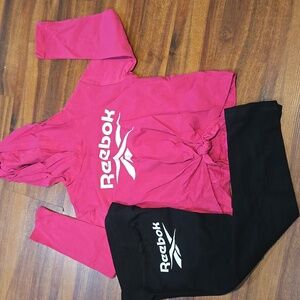 Reebok Set Size 5 New Pink Hoodie and Black Leggings  Glitters Logo REEBOK